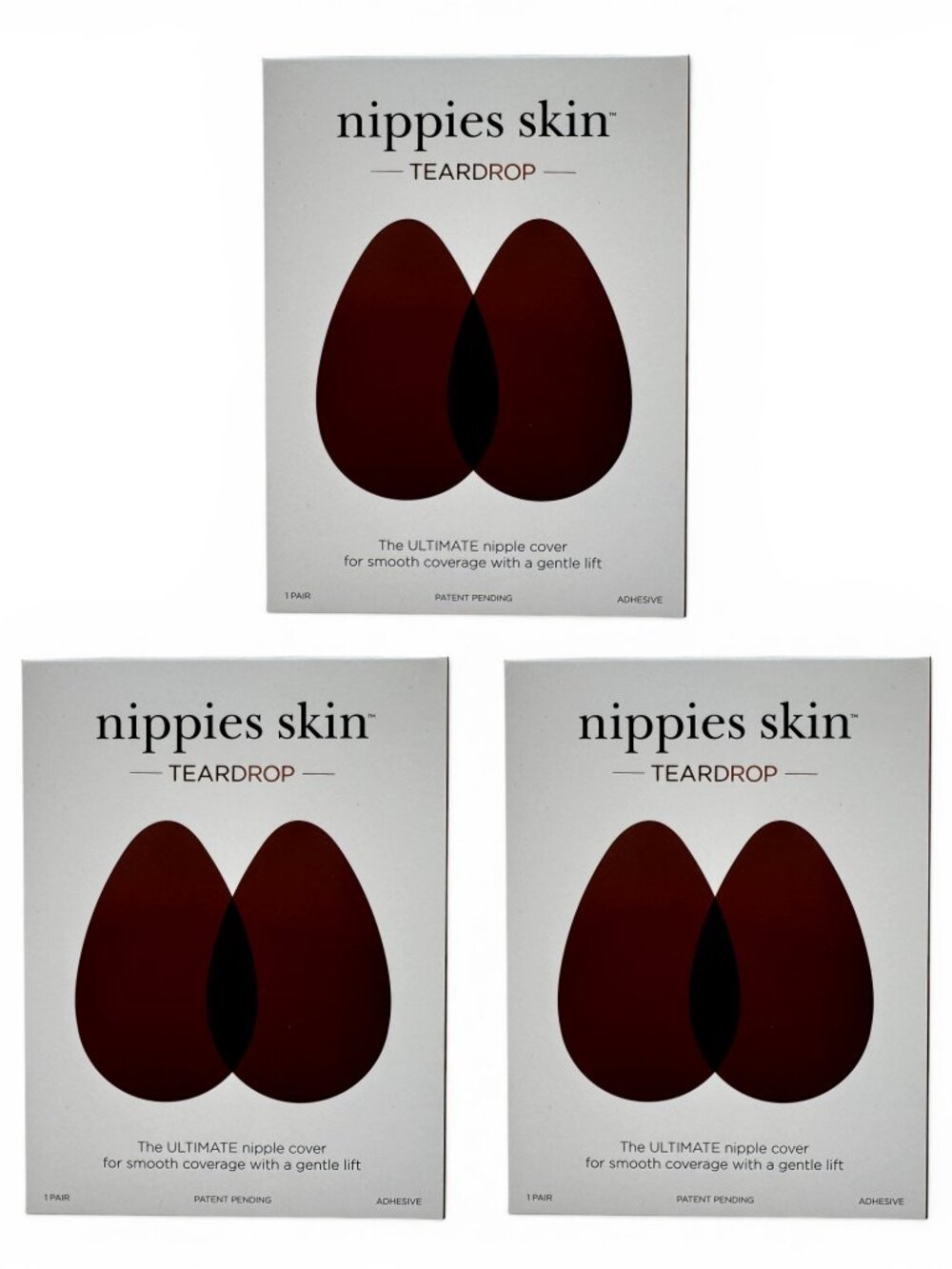 3 Pack Nippies Teardrop Nipple Covers Size A-B Cups Reusable Adhesive - HAZELNUT
